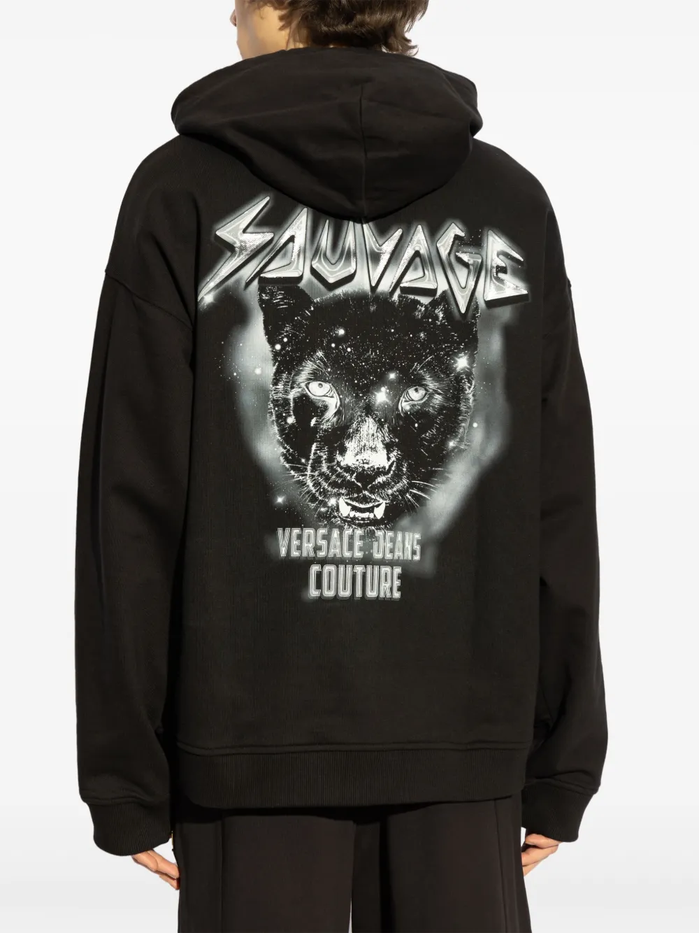 Shop Versace Jeans Couture Printed Hoodie In Black