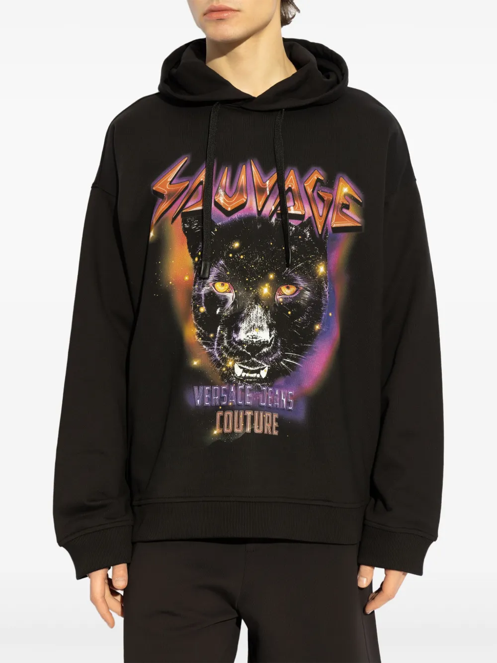 Shop Versace Jeans Couture Printed Hoodie In Black