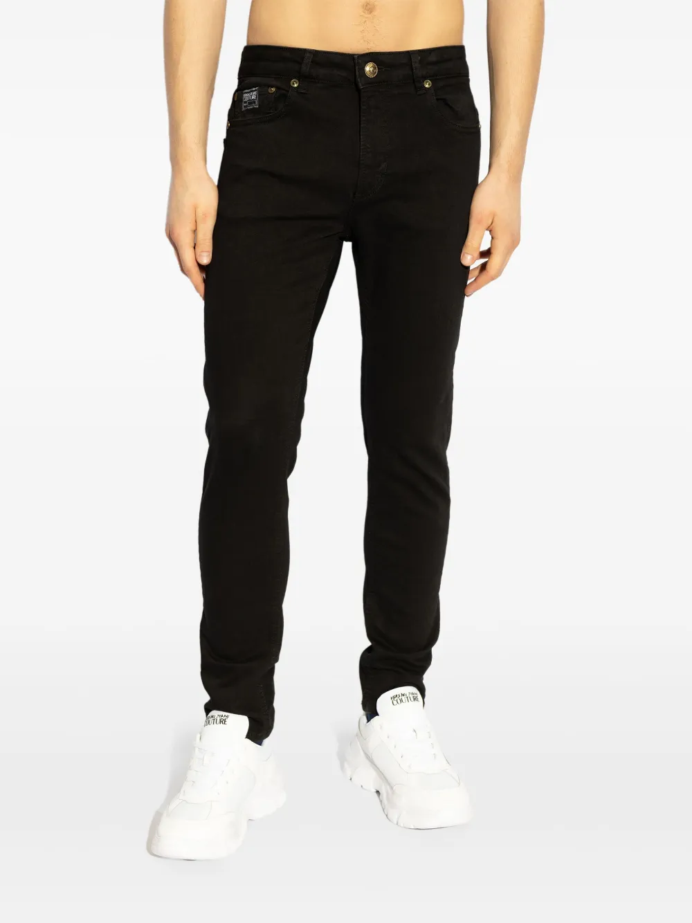 Shop Versace Jeans Couture Logo-patch Jeans In 黑色