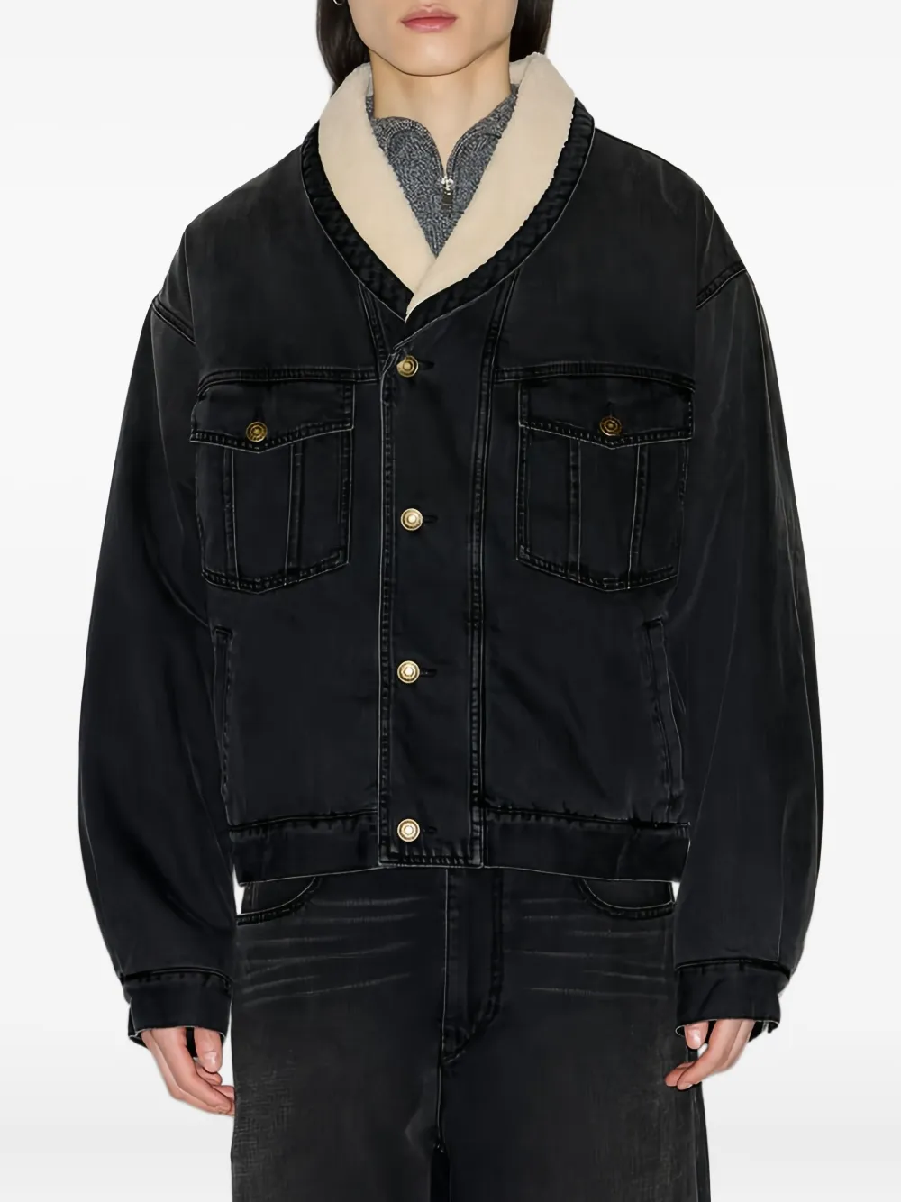 Isabel Marant Shearling Collar Buttoned Jackson Jacket In Black