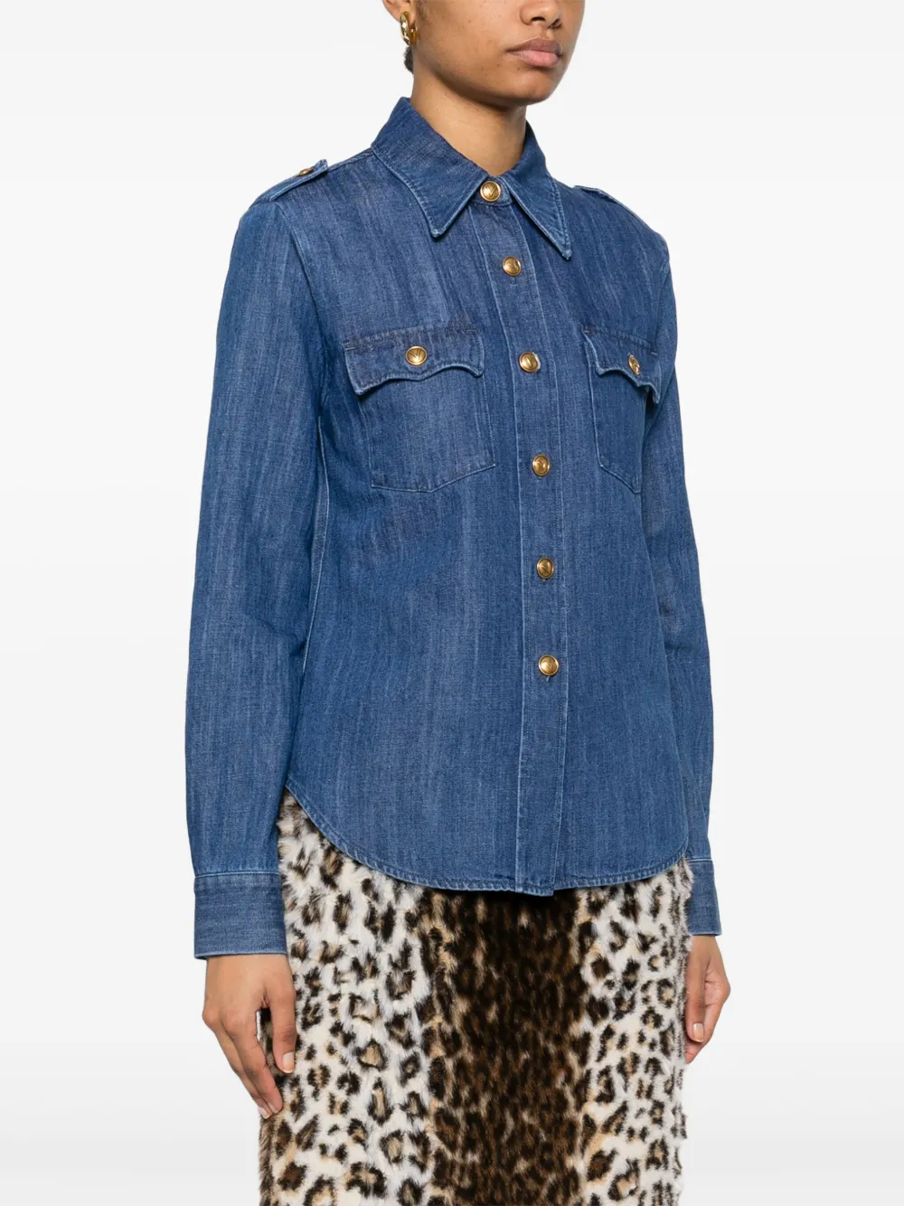 Shop Valentino Denim Shirt In Blue