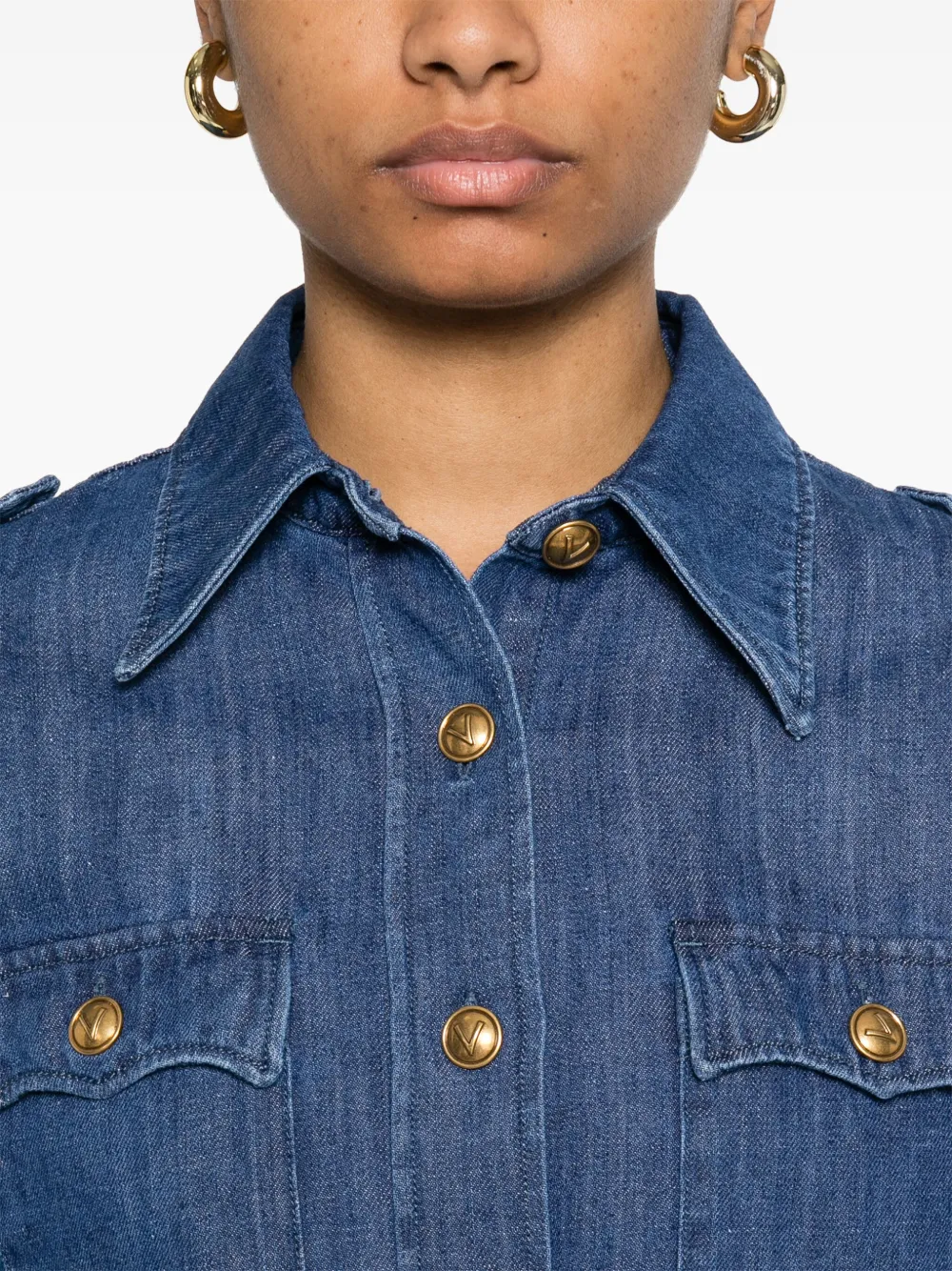 Shop Valentino Denim Shirt In Blue