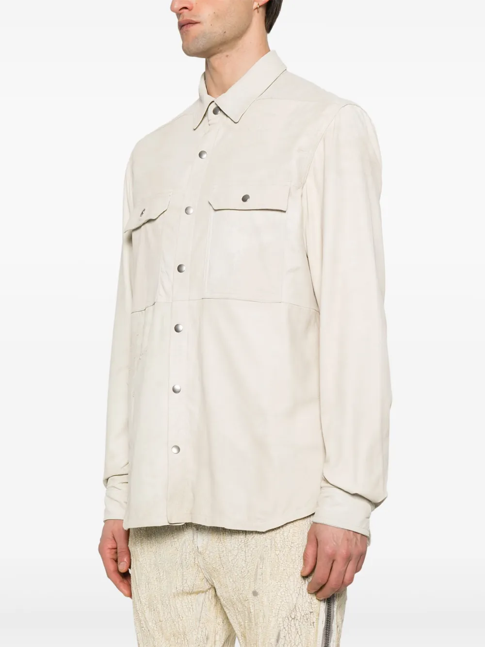 Rick Owens Leren shirtjack Beige