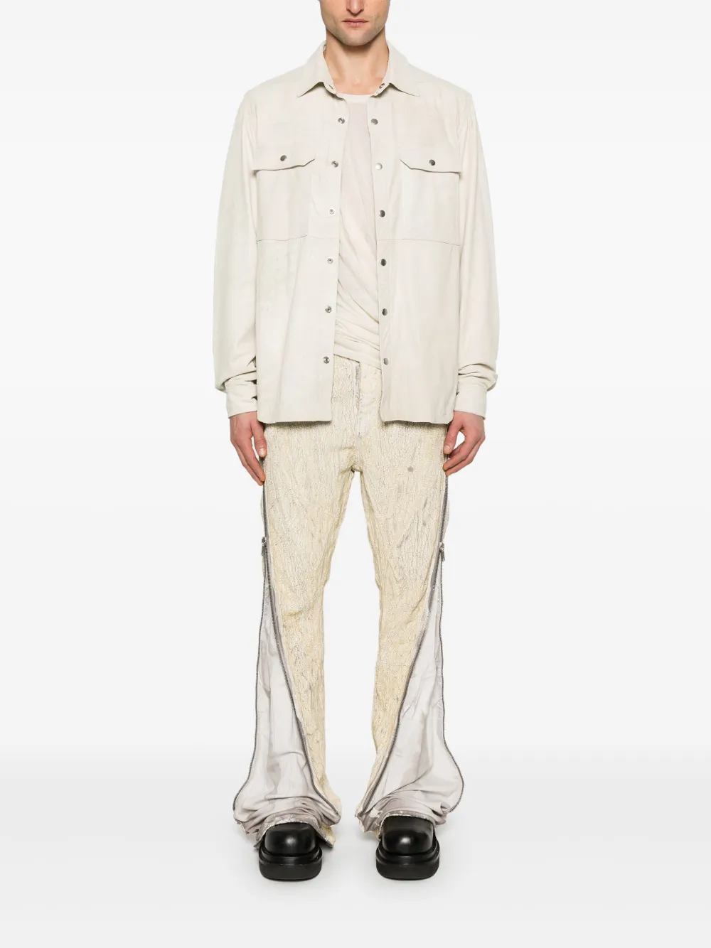 Rick Owens Leren shirtjack - Beige