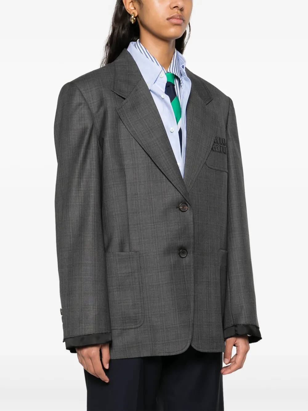  Miu Miu Prince Of Wales Check Blazer - Grey 