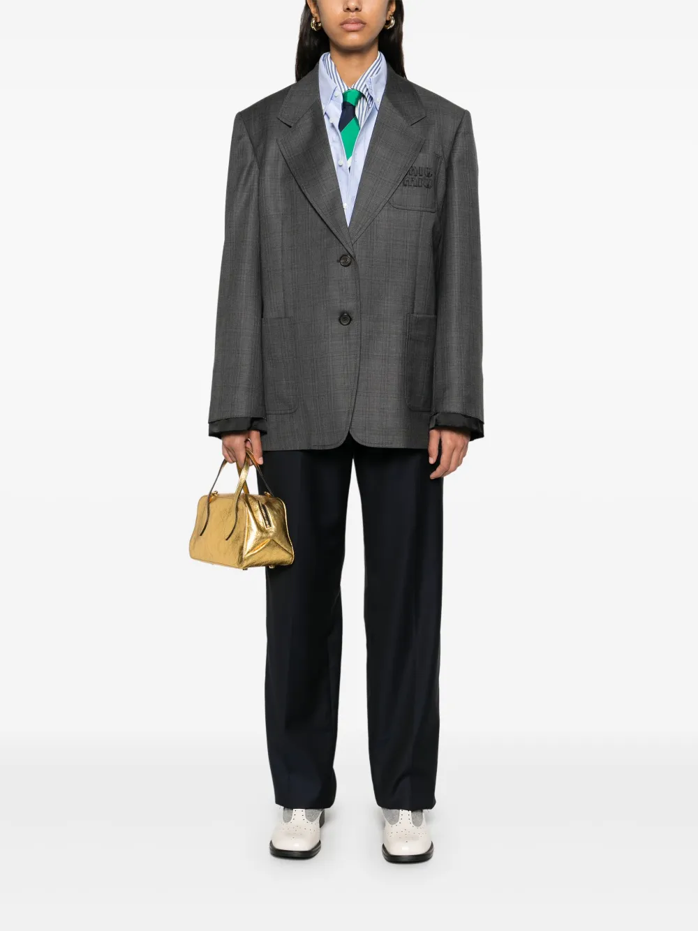 Miu Miu Prince Of Wales Check Blazer - Grey 