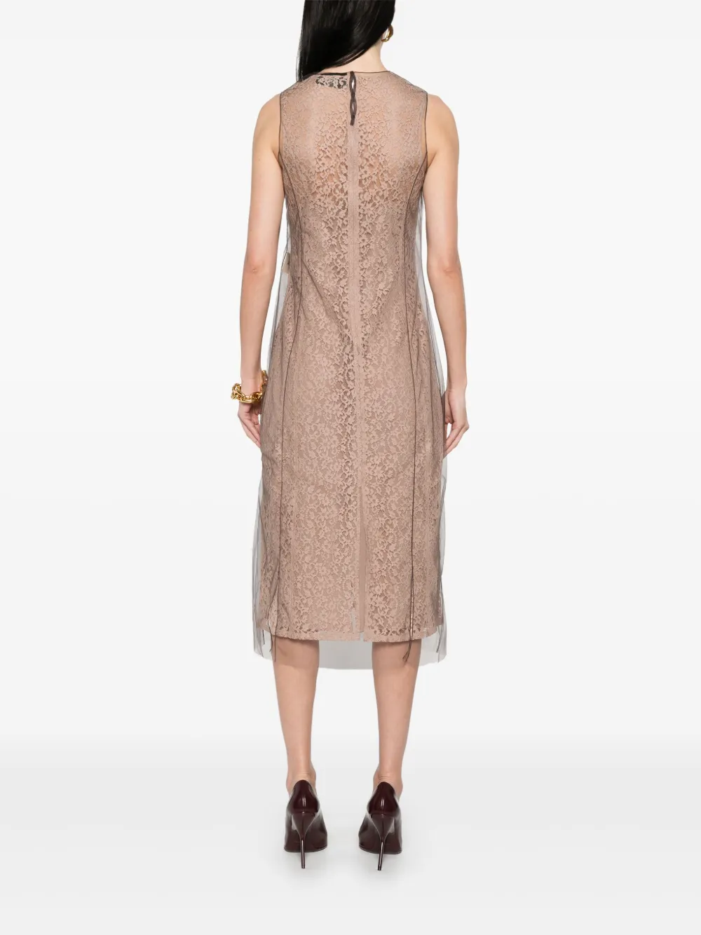 FENDI Midi-jurk met bloemenkant Beige