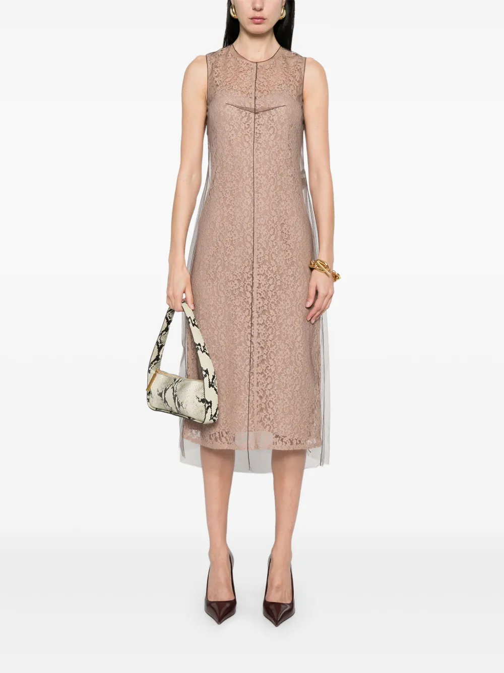 FENDI Midi-jurk met bloemenkant - Beige