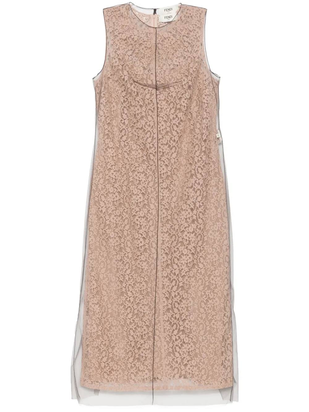 FENDI Midi-jurk met bloemenkant Beige