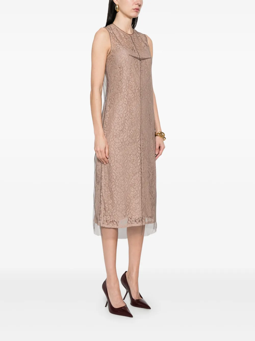 FENDI Midi-jurk met bloemenkant Beige