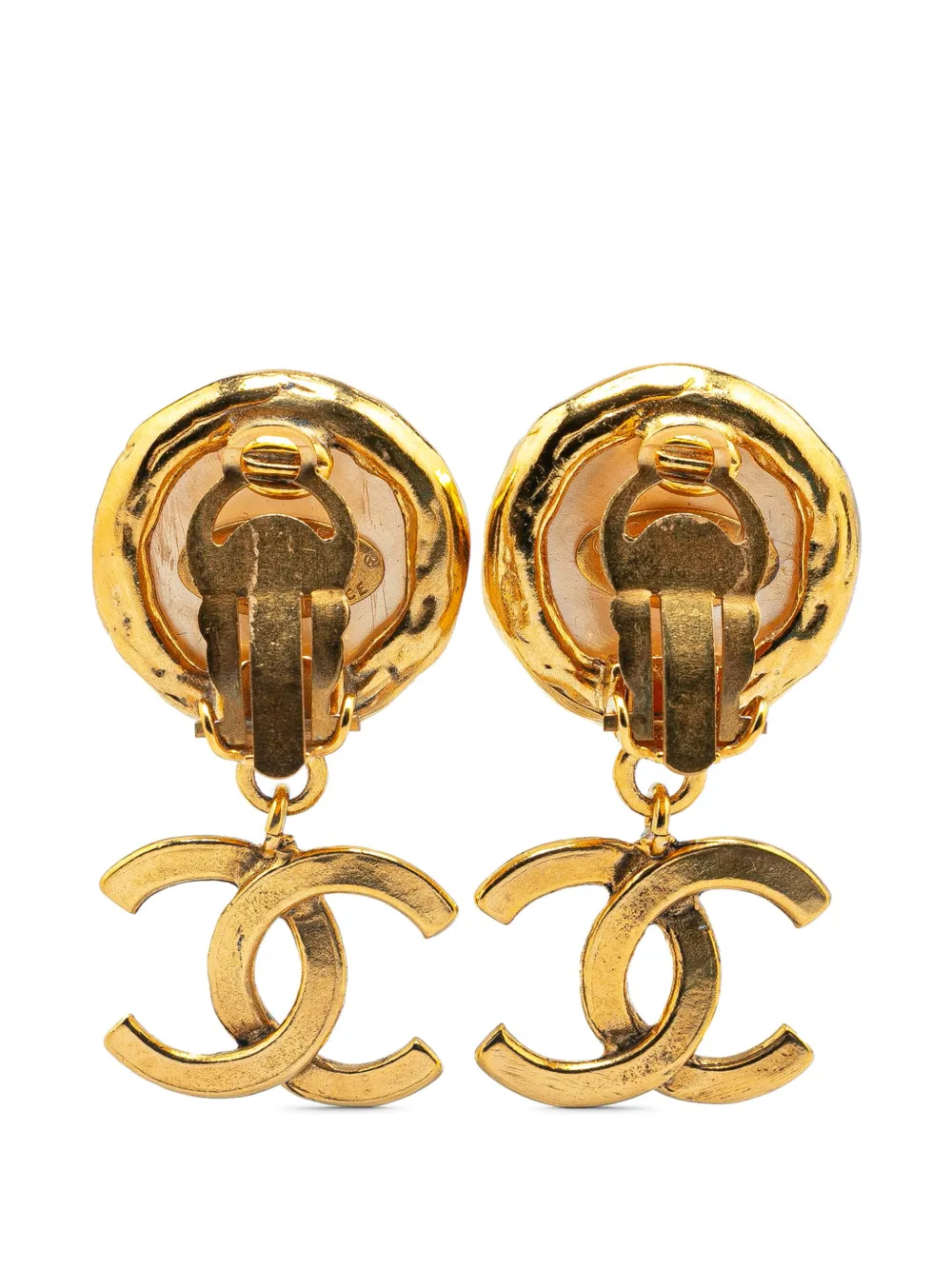 CHANEL Pre-Owned 1995 Gold Plated CC Faux Pearl Drop Clip On Earrings costume earrings - Wit