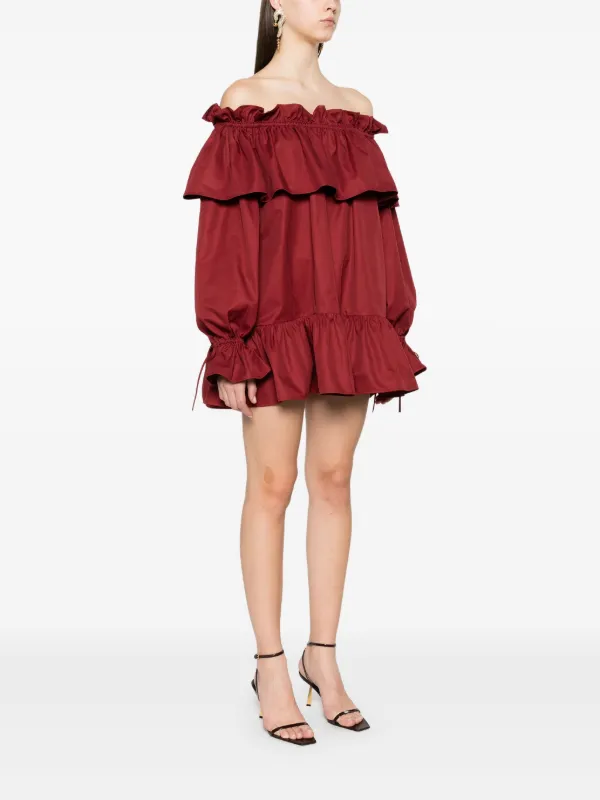 Saint Laurent Ruffled Cotton Mini Dress | Red | FARFETCH