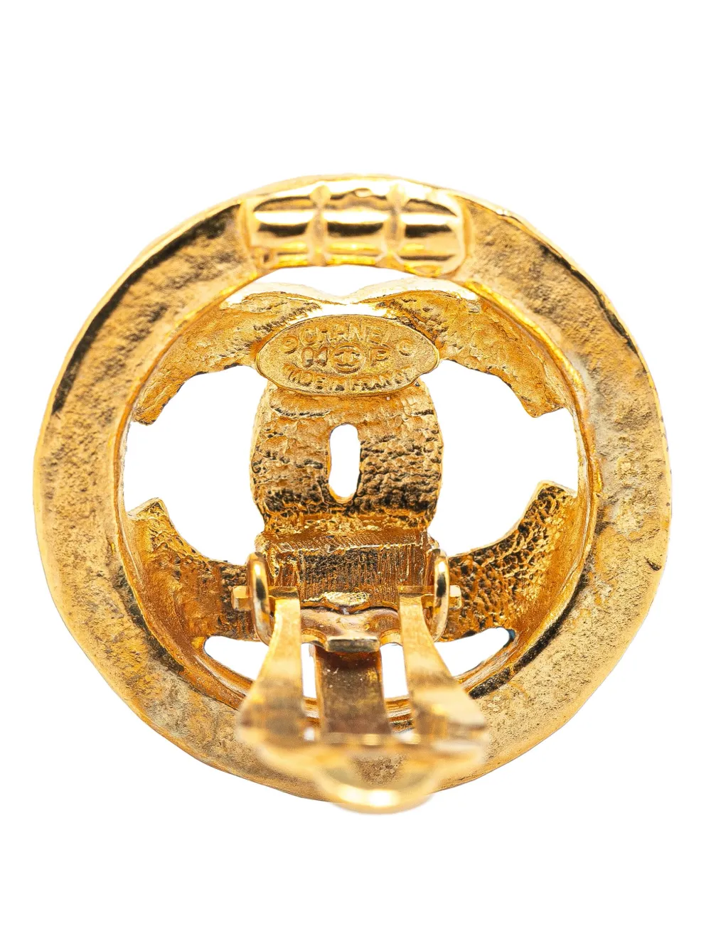 Pre-owned Chanel 1994 Gold Plated Cc Round Clip On Earrings Costume Earrings