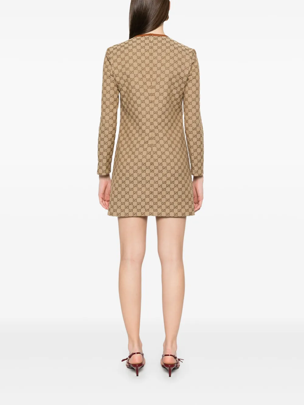 Gucci Mini-jurk met Horsebit-detail en GG-canvas Bruin
