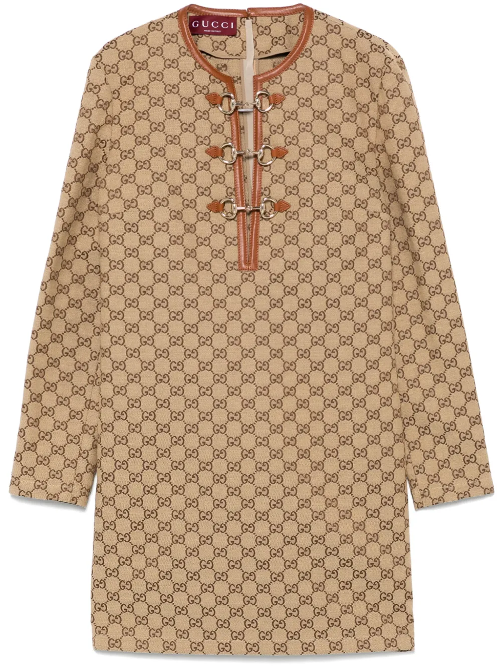 Gucci Mini-jurk met Horsebit-detail en GG-canvas Bruin