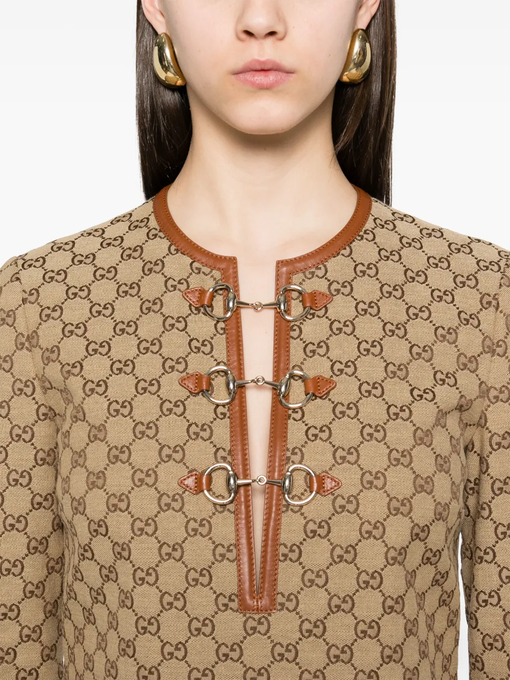 Gucci Mini-jurk met Horsebit-detail en GG-canvas Bruin