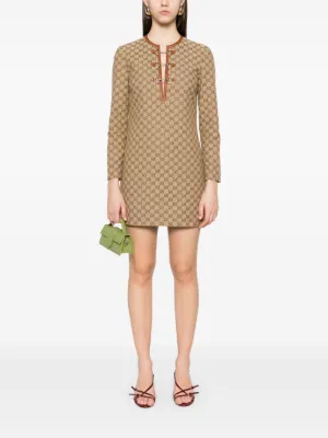 gucci women's dress Square G Chain Print Silk and combines different generations of design into one aesthetic narrative Gucci Dress woman - Brown
