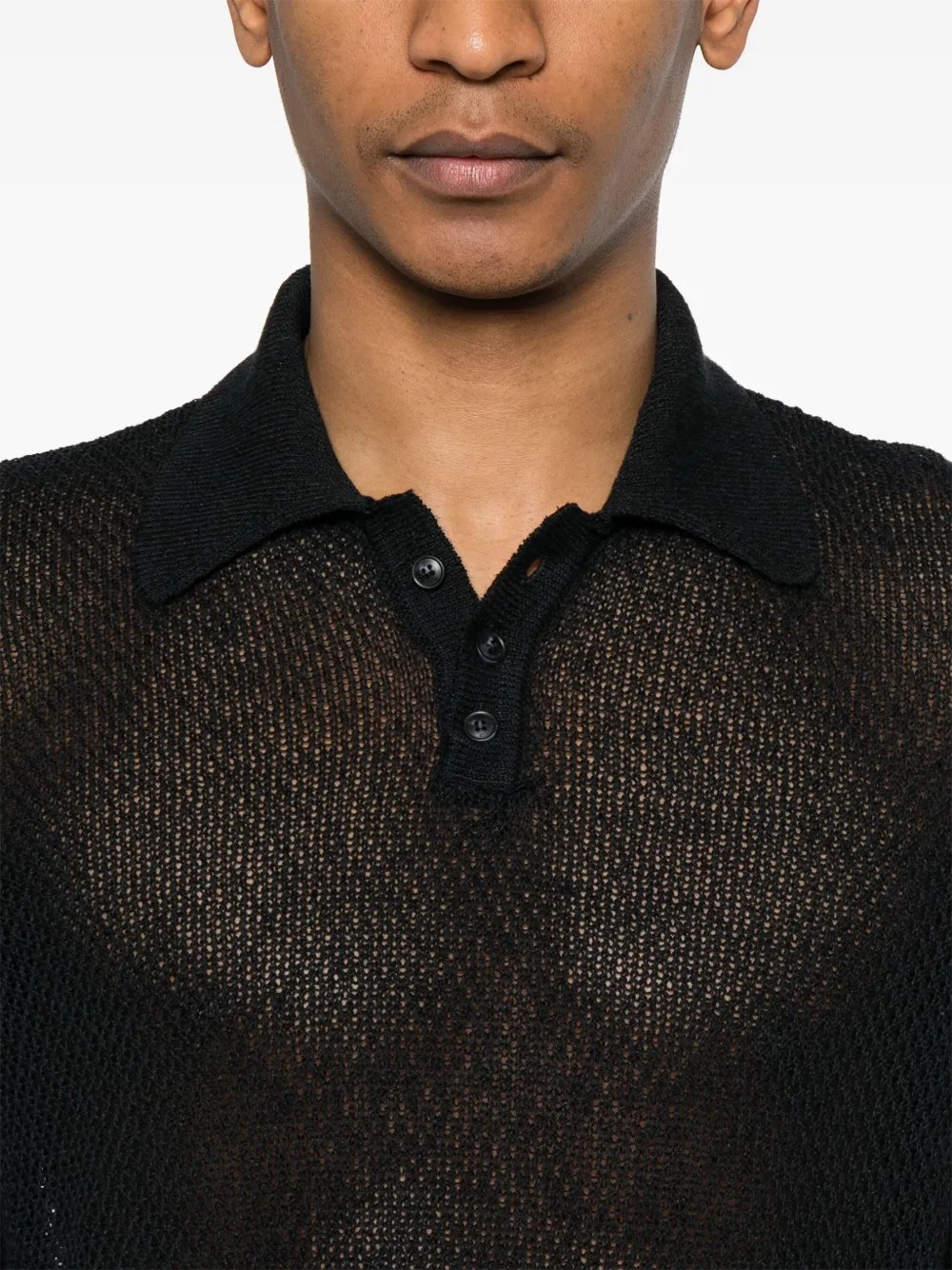 A Paper Kid Fine-knit Polo Shirt In Black