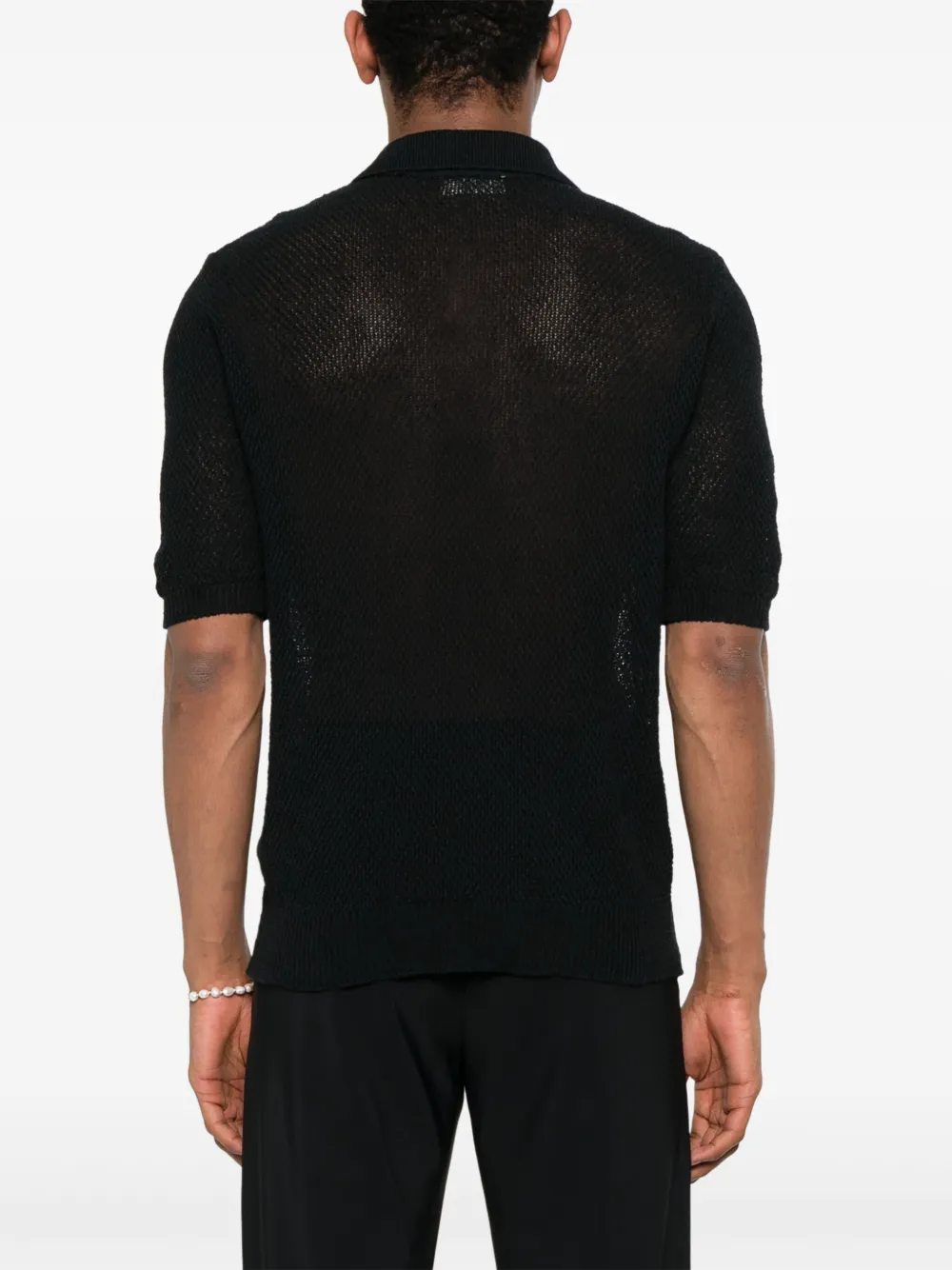 A Paper Kid Fine-knit Polo Shirt In Black