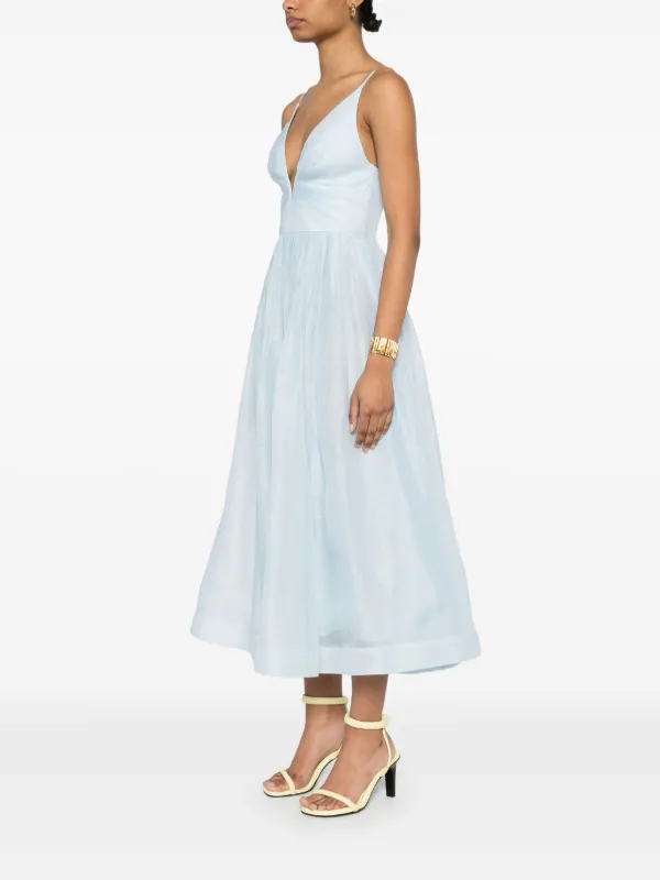 【Zimmermann】ILLUMINATE V NECK MIDI DRESS Vネック ミディ ZIMMERMANN Illuminate V-neck Midi Dress | Blue | FARFETCH