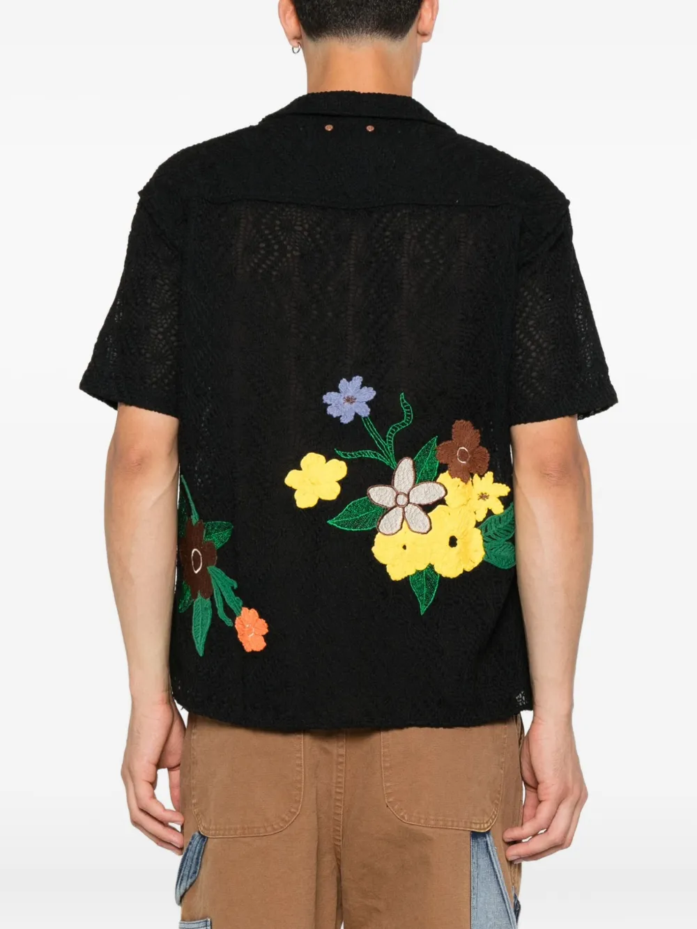 Andersson Bell Shirt met geborduurde bloemen en open kraag Zwart