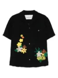 Andersson Bell flower-embroidered open-collar shirt - Black