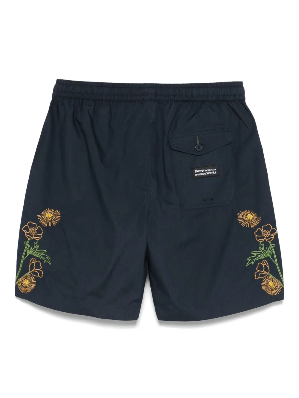 Universal Works Shorts met geborduurde bloemen - Blauw