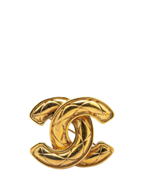CHANEL Pre-Owned 20th Century Gold Plated CC Quilted Brooch costume brooch