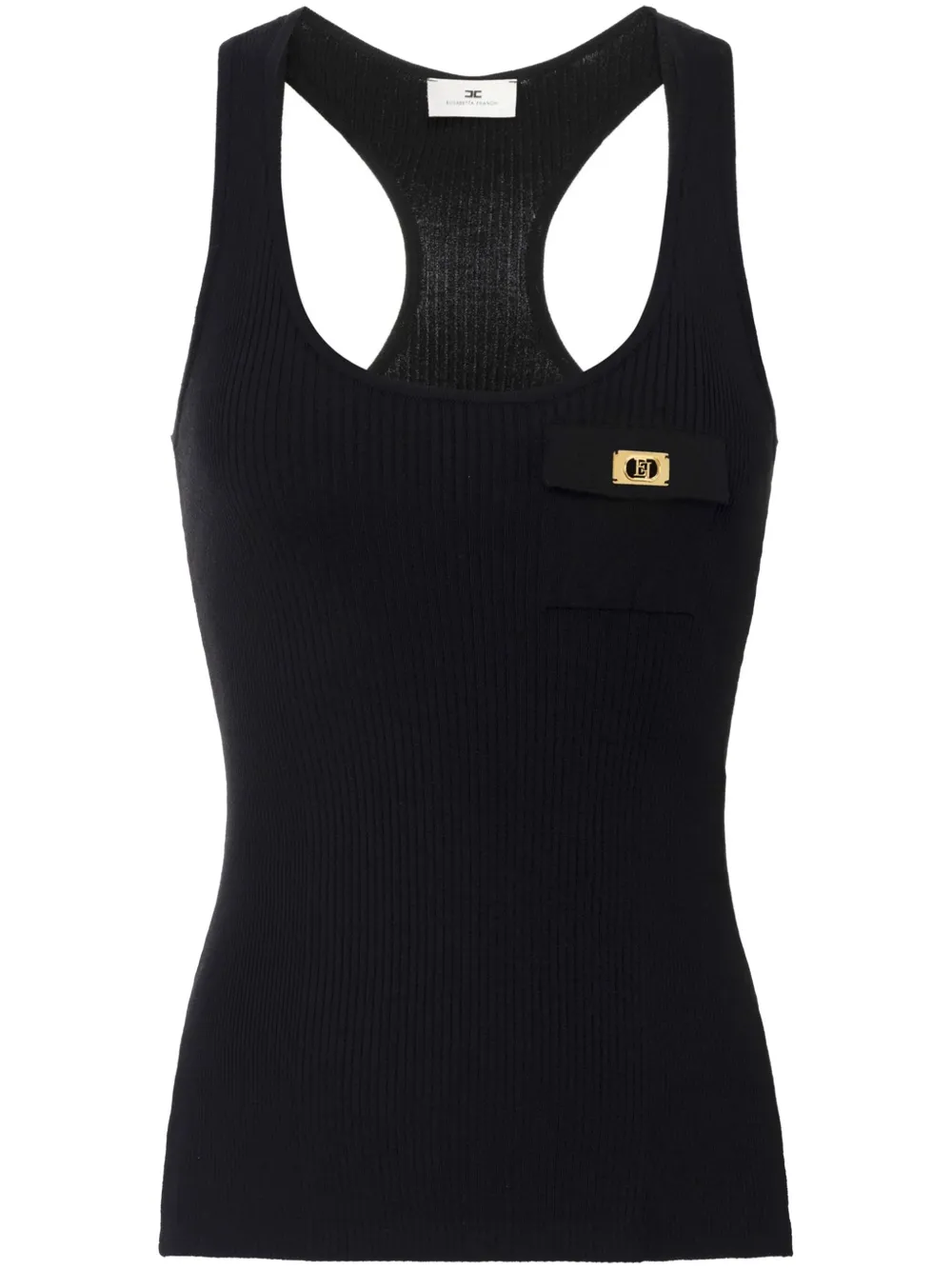 Elisabetta Franchi Geribbelde tanktop met racerback en logoplakkaat Zwart