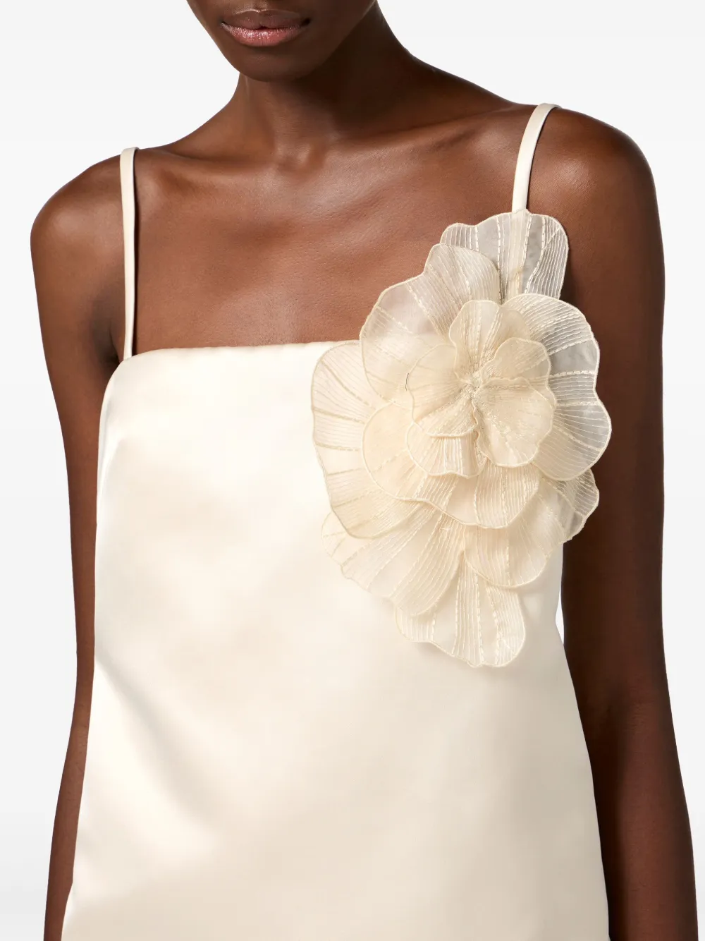 Elisabetta Franchi Satijnen jurk met bloemapplicatie Beige