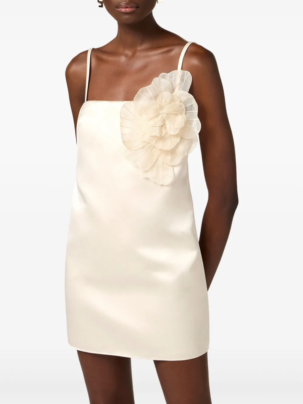 Elisabetta Franchi Satijnen jurk met bloemapplicatie Beige