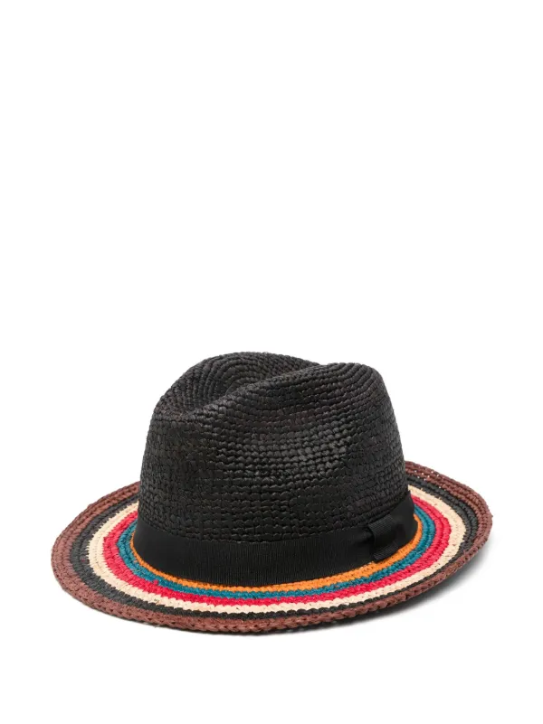 Paul Smith 'Signature Stripe' Straw Trilby Hat Black FARFETCH TR