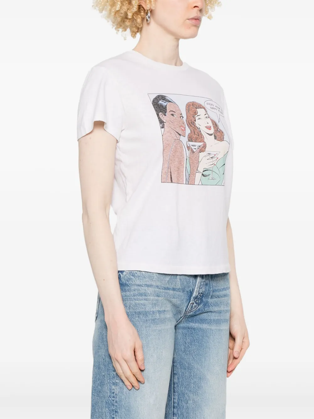 Re/done Happy Hour Crewneck Graphic Tee In White