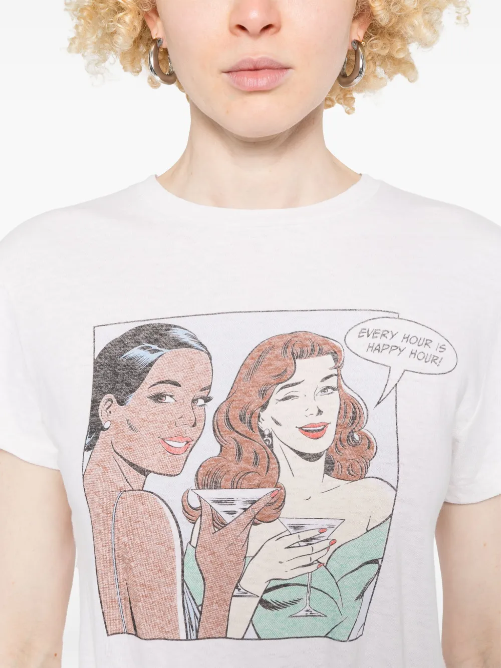 Re/done Happy Hour Crewneck Graphic Tee In White