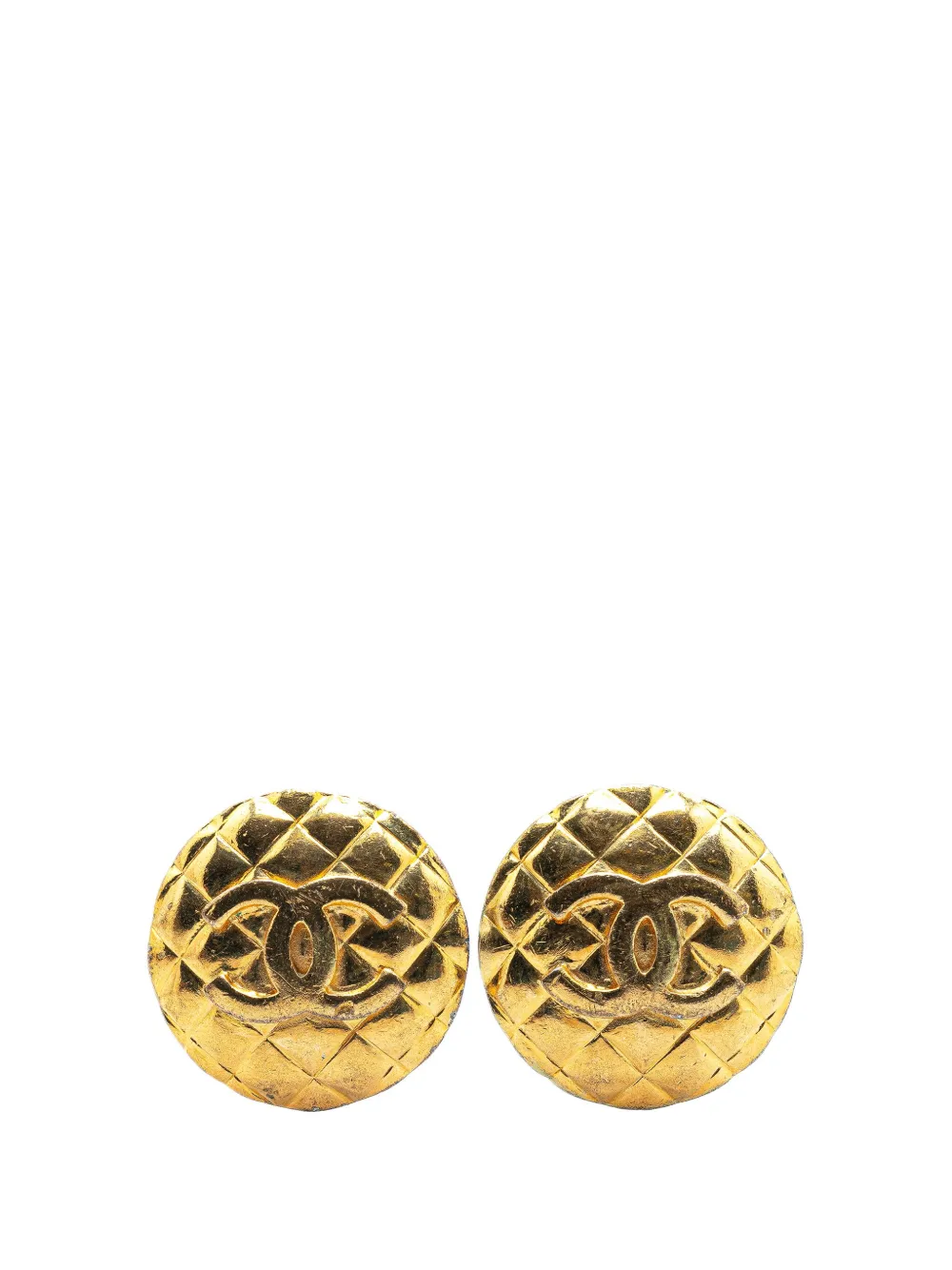 CHANEL Pre-Owned 1980-1990 Gold Plated CC Quilted Clip On Earrings costume earrings | Gold | Image 1