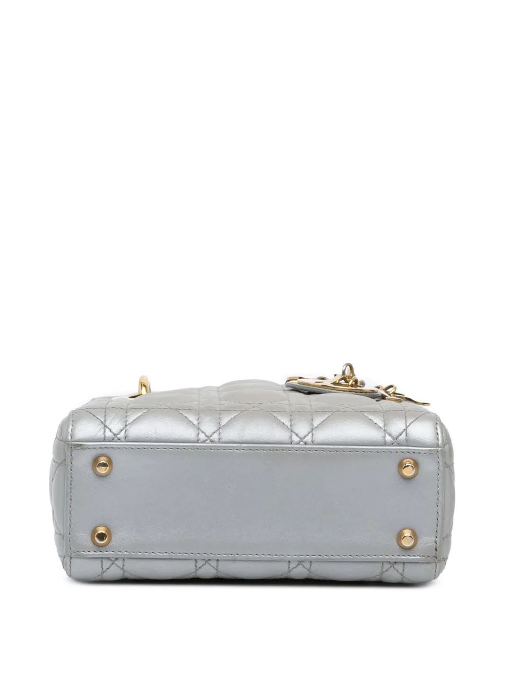 Pre-owned Dior 2019 Mini Metallic Lambskin Cannage Lady Satchel In Grey