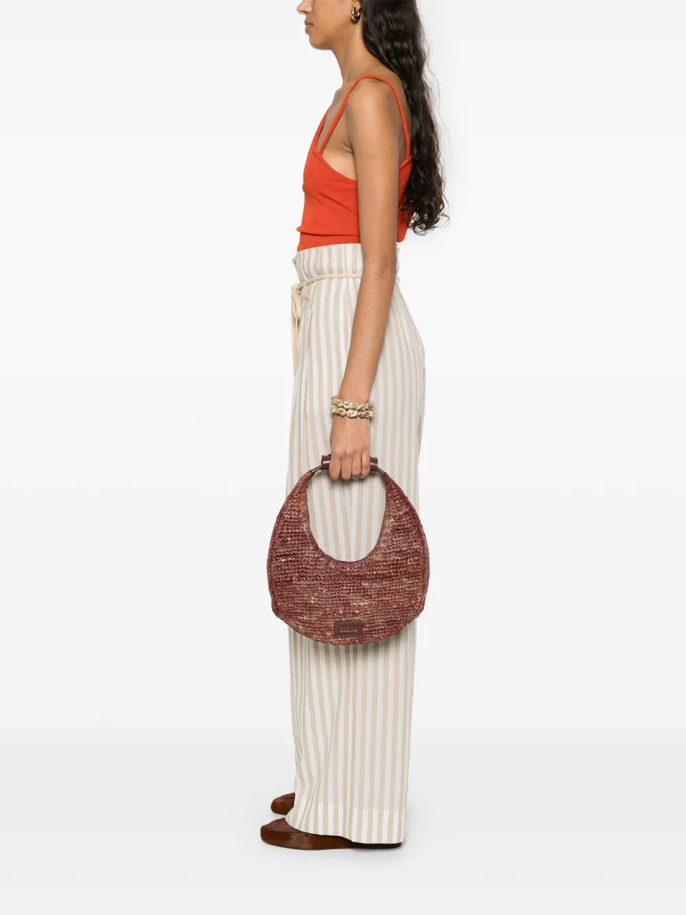 STAUD Moon raffia shopper - Bruin