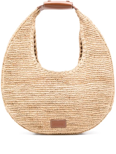 STAUD large moon raffia shoulder bag