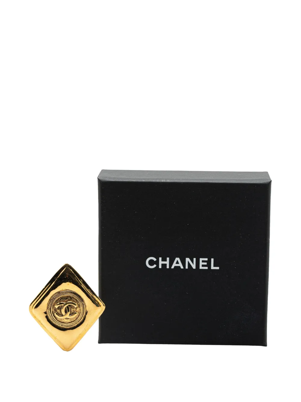 Pre-owned Chanel 20th Century Gold Plated Cc Rhombus Brooch Costume Brooch