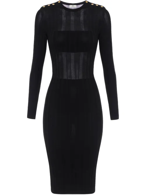 Robe mi-longue en maille nervurée à effet de transparence - Elisabetta Franchi - Modalova