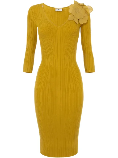 Robe en maille nervurée à appliqué floral - Elisabetta Franchi - Modalova
