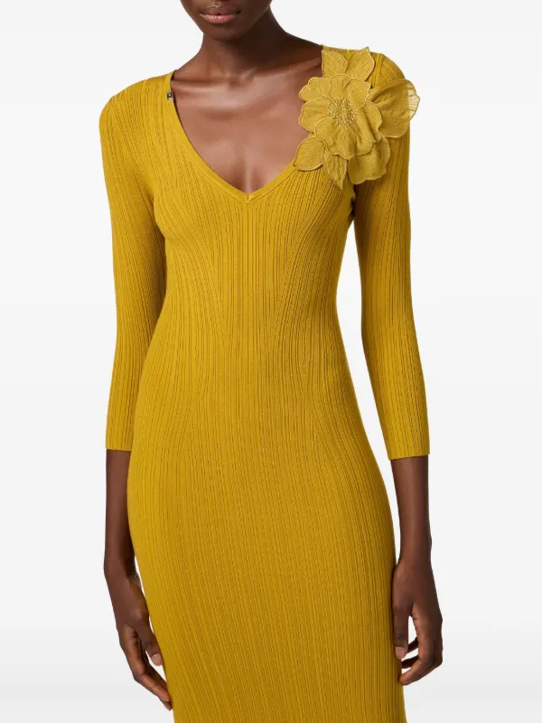 ワンピース ELISABETTA FRANCHI DRESS IN RIBBED KNIT FABRIC WITH BREAST P Elisabetta Franchi Dress in ribbed knit fabric with breast
