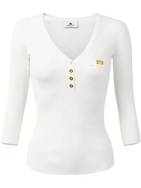 Elisabetta Franchi logo-plaque ribbed top 