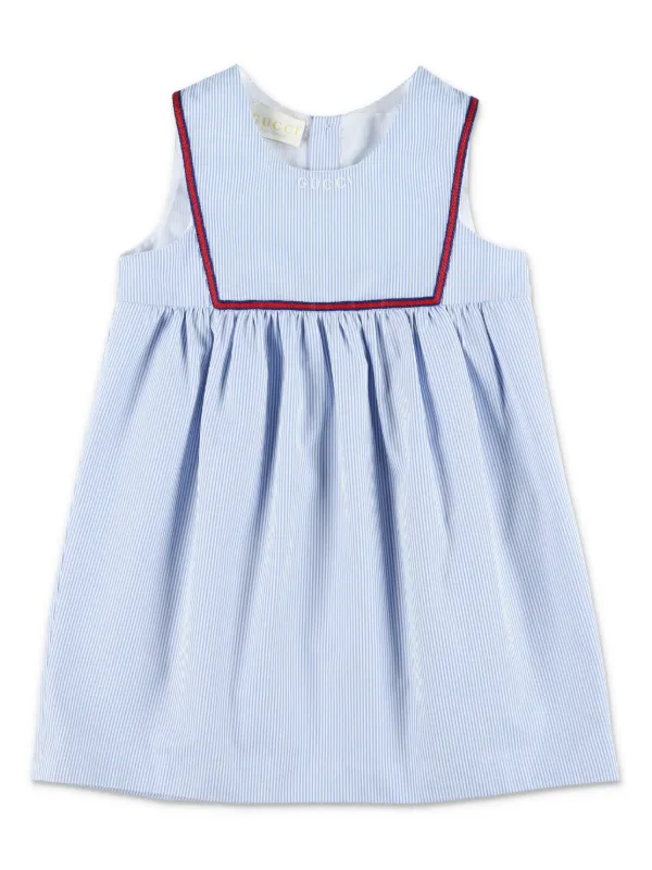 Gucci Kids Embroidered Striped Dress | Blue | FARFETCH JO Gucci Kids Embroidered Striped Dress | Blue | FARFETCH JO