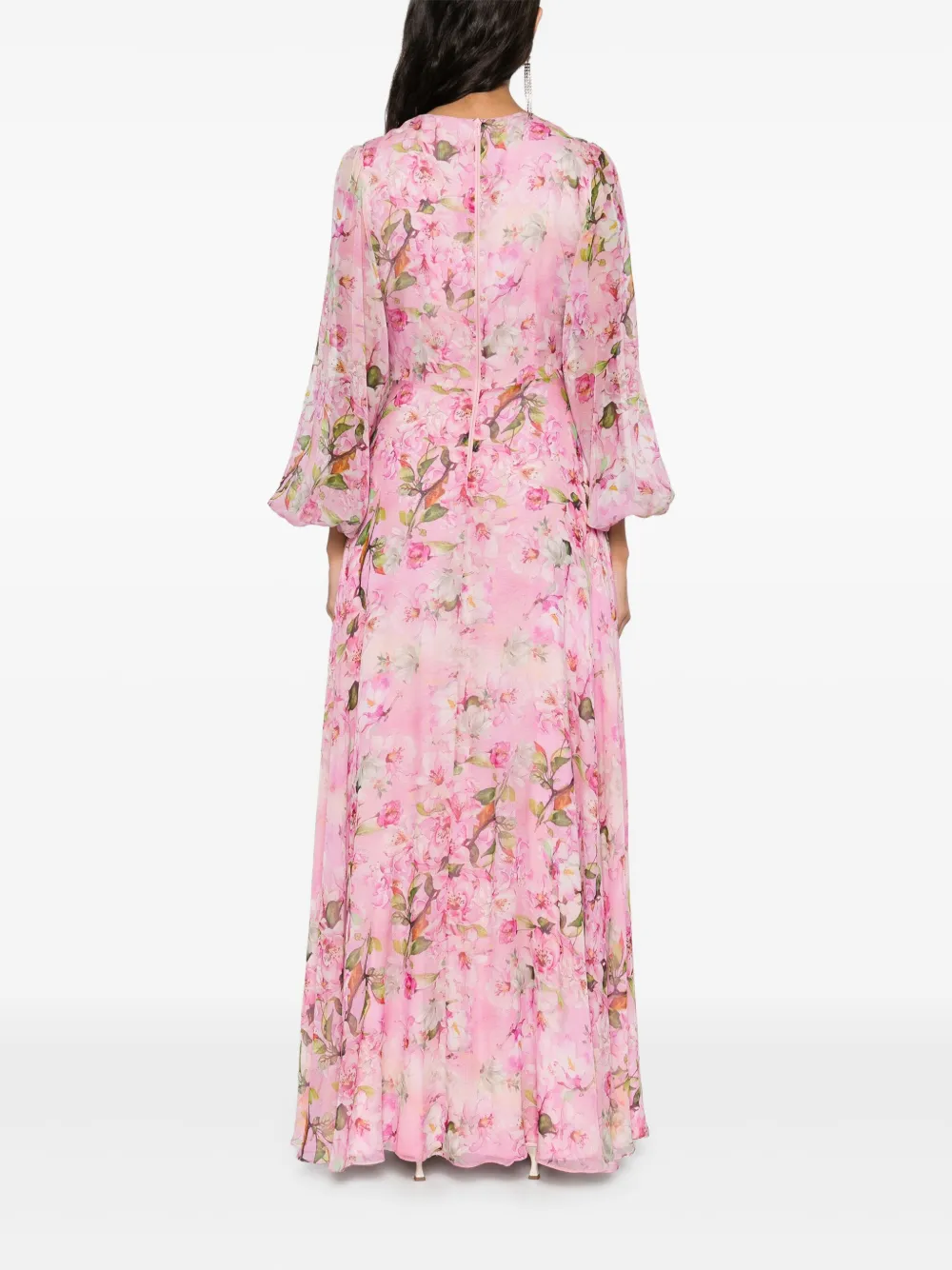 NISSA floral-appliqué silk gown
