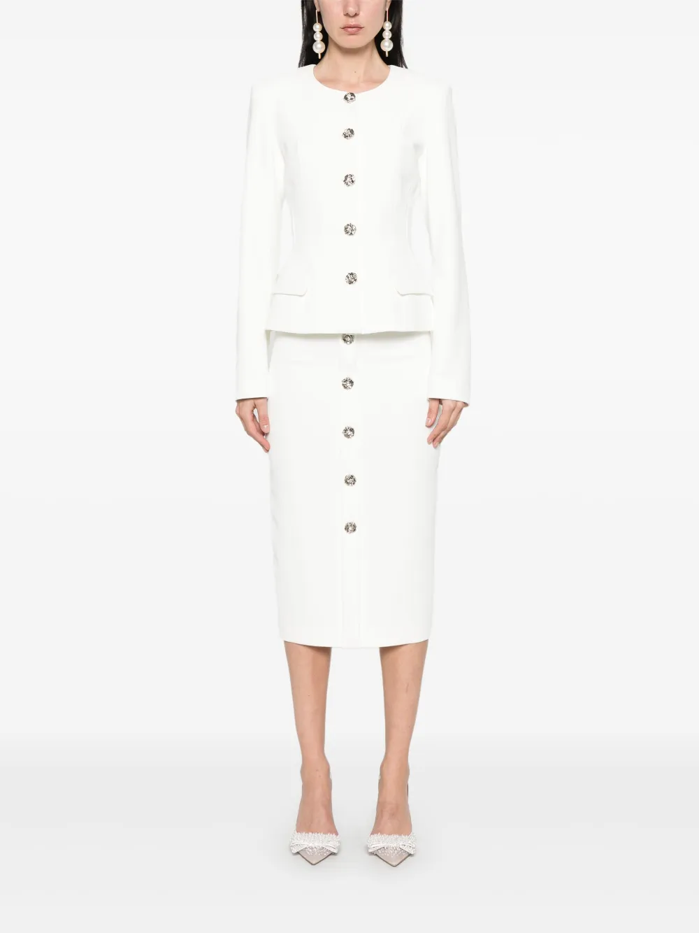 NISSA Midi-rok met bloemknopen - Wit