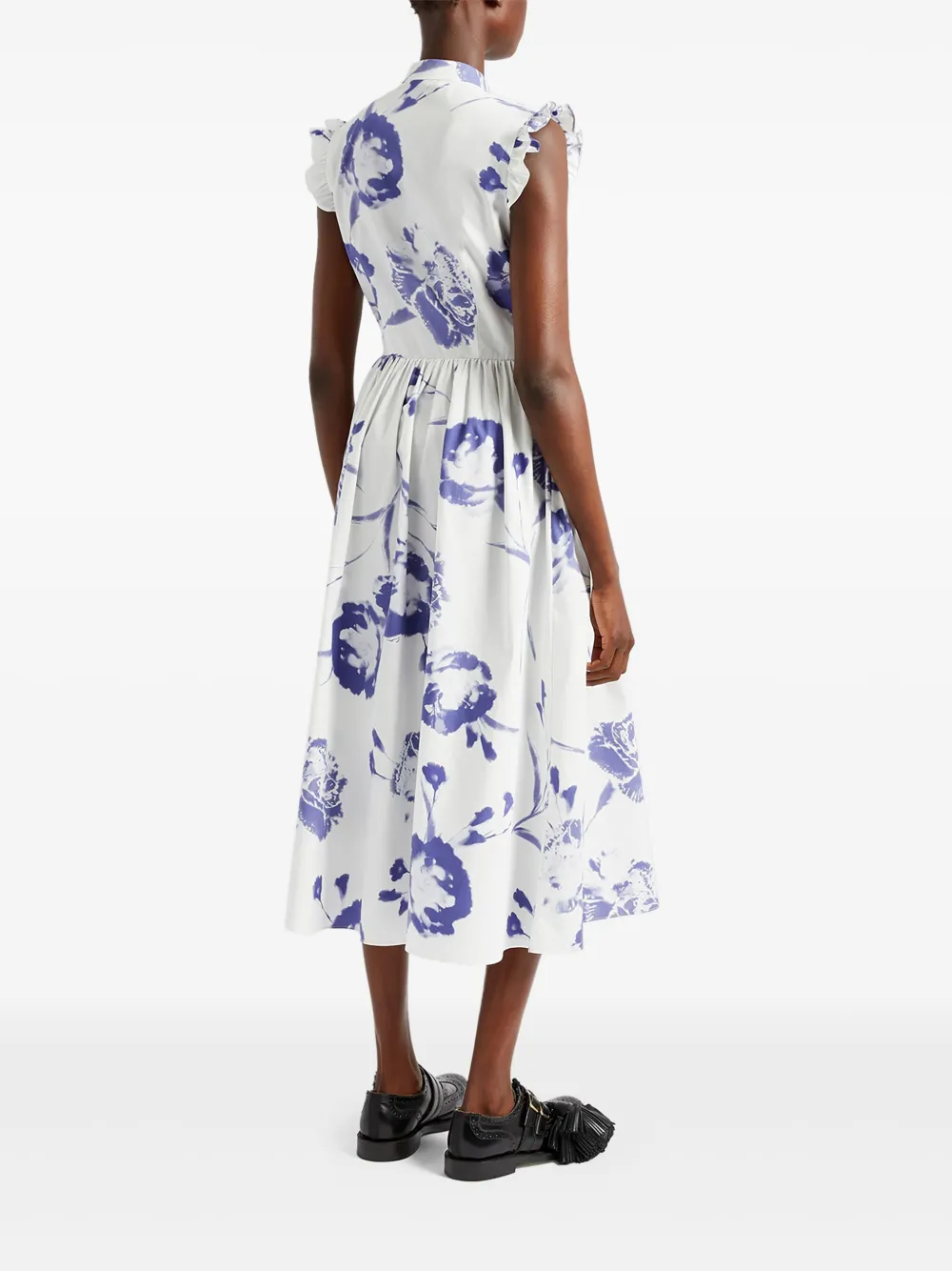 Shop Erdem Floral-print Ruffled-sleeve Dress In White