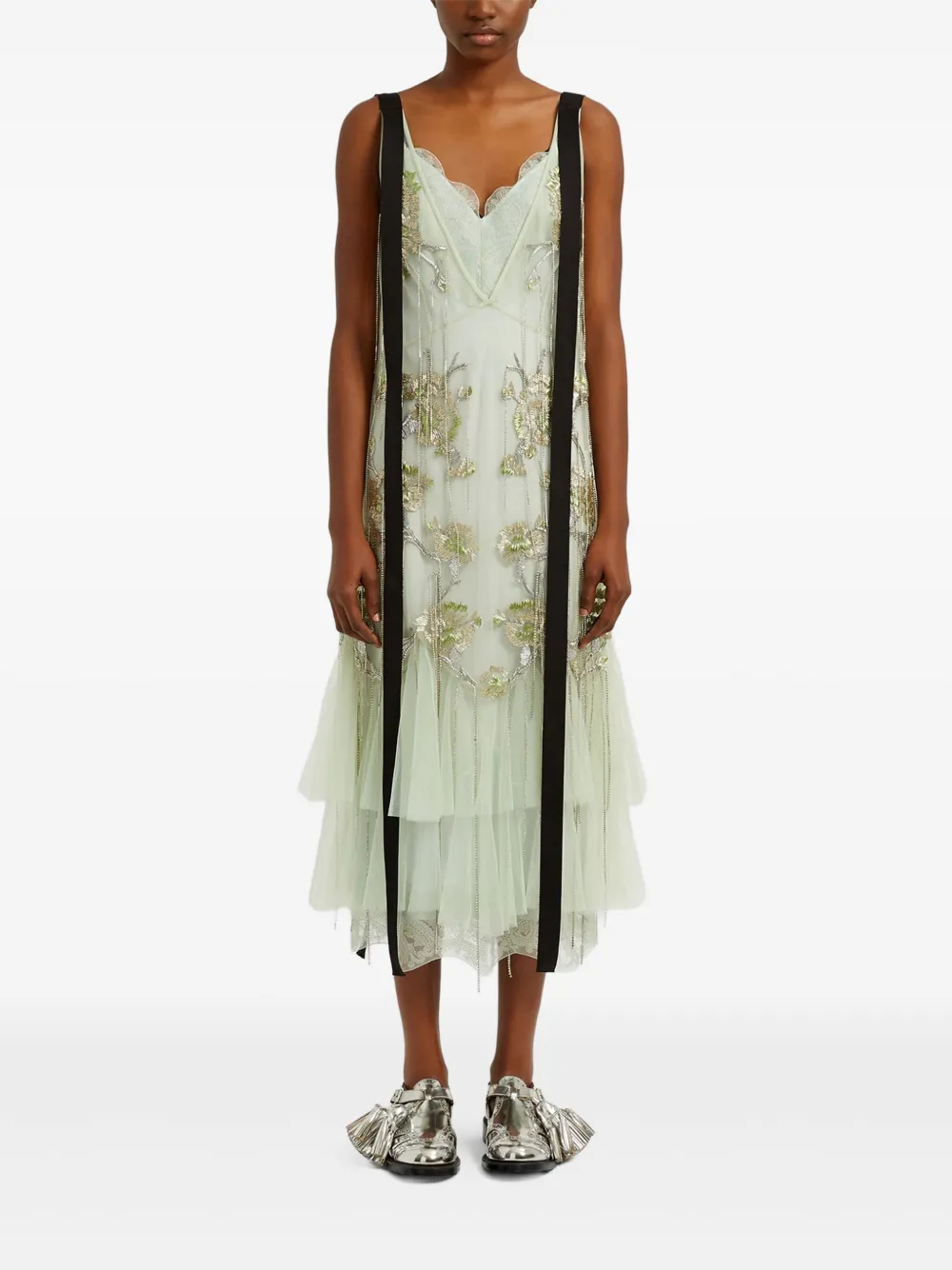 Erdem Slip Cocktail Midi Dress In Green