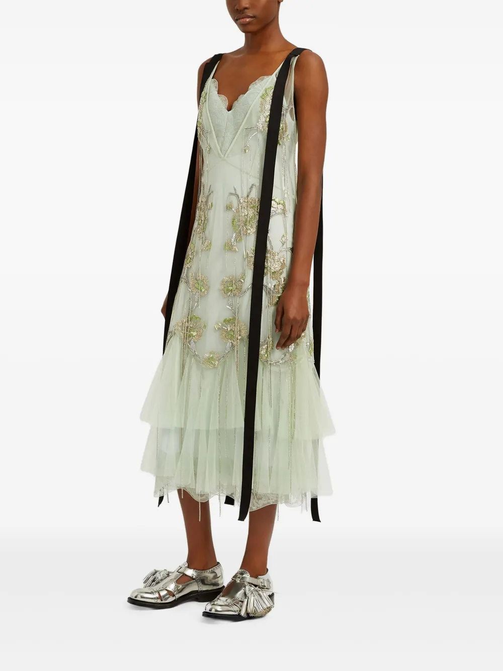 Erdem Slip Cocktail Midi Dress In Green