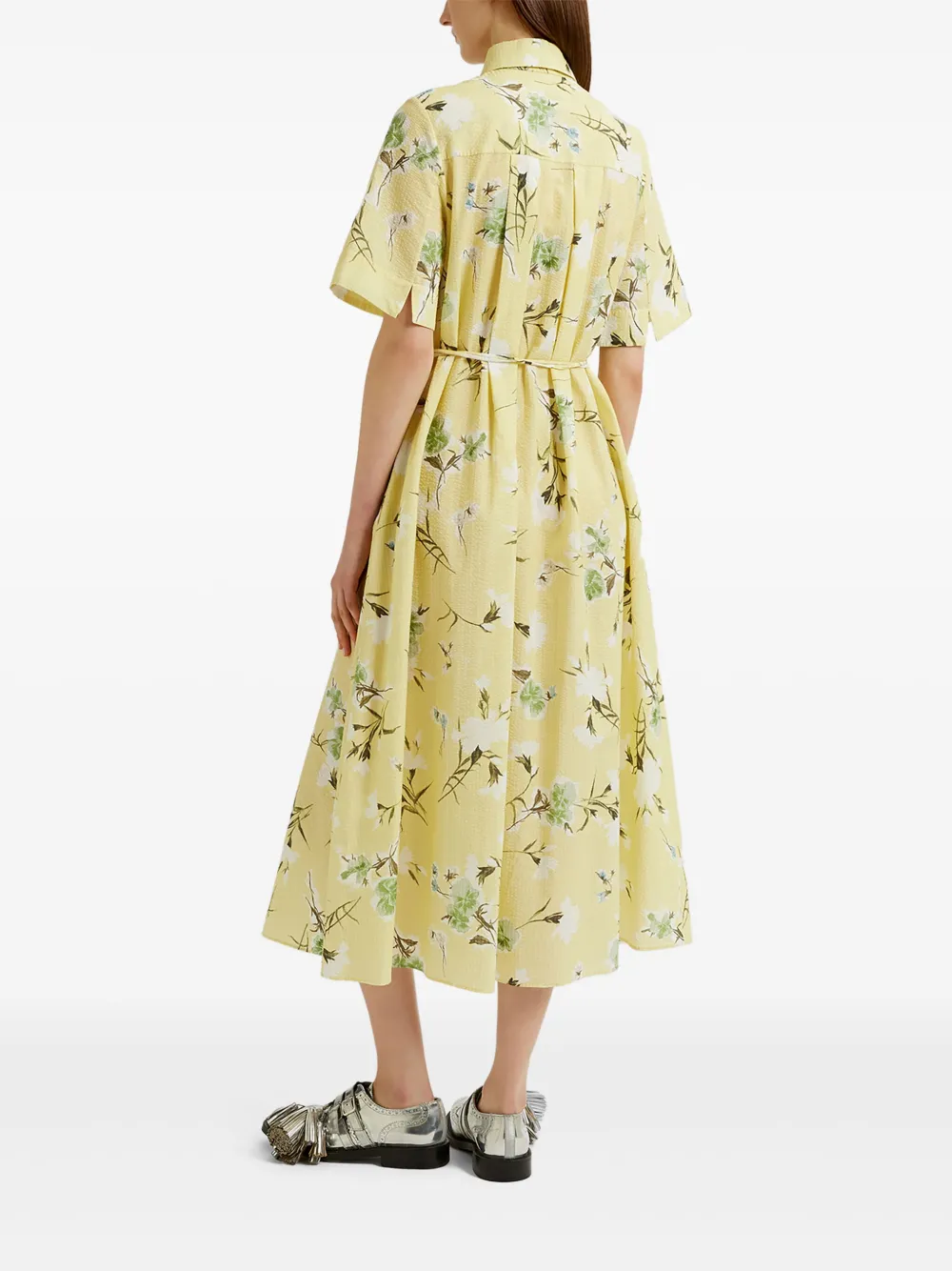 ERDEM Midi-jurk met bloemenprint Geel